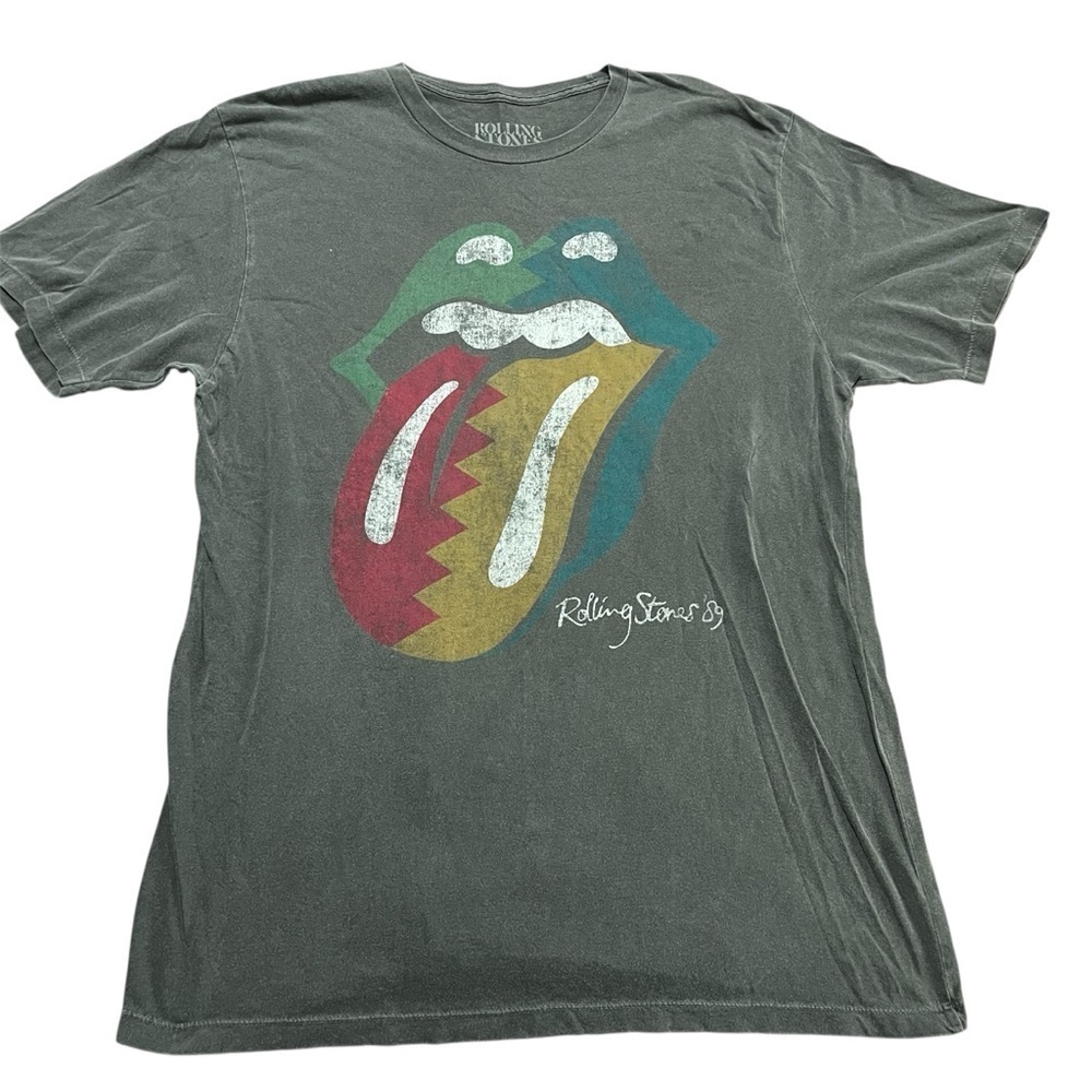 the Rolling Stones Multicolor Tongue Logo Short Sleeve Tee - Green Base